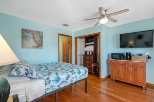 圣徒皮特海滩Sand Vista Motel的一间卧室配有一张床和一台平面电视