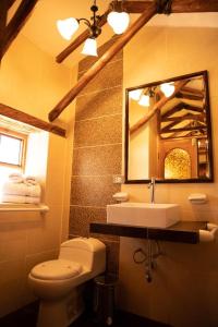 CoporaqueLodge El Portal de Qopuy的一间带水槽、卫生间和镜子的浴室
