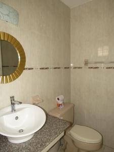 巴拿马城哥斯达旅馆酒店的一间带水槽、卫生间和镜子的浴室