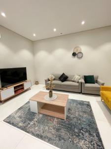 艾卜哈نزل الراشد الفاخرة luxury的带沙发和电视的客厅