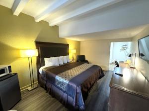 纽波特纽斯James River Inn & Suites的一间酒店客房,配有一张床和一台电视