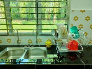 安顺Homestay Fayyadh Teluk Intan 3Room2Bath的带水槽的厨房台面和窗户