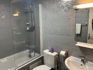 贡比涅Armor Hotel的浴室配有卫生间、盥洗盆和浴缸。