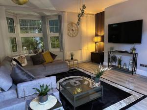 伯明翰Luxury 9ine Lush Jacuzzi Apartment with Balcony的带沙发和电视的客厅