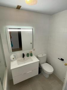 阿尔赫西拉斯Bahia de Algeciras的一间带卫生间、水槽和镜子的浴室