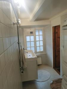 RougemontNouveau à Rougemont: Appartement dans Chalet 1830的一间带水槽和窗户的浴室