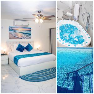 拉纳韦贝Blue waters at runaway bay的酒店客房配有一张床和浴缸。