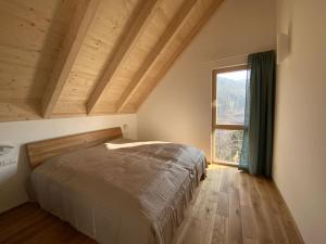 拜尔斯布龙Ferienhaus Baiersbronn LUG INS TAL的一间卧室设有一张床和一个大窗户
