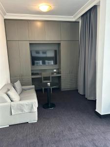 朱尼耶Bel Azur Hotel - Resort的带沙发和电视的客厅