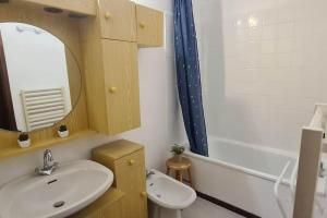 圣拉里苏朗Appartement 4/6 places pied des pistes的浴室配有盥洗盆、镜子和浴缸