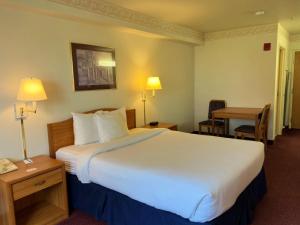 森特勒利亚珀米尔皇后旅馆的酒店客房设有一张大床和一张书桌。