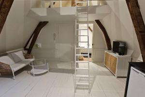 阿拉斯Le perchoir, studio avec mezzanine的一间客厅,客厅里设有玻璃梯子