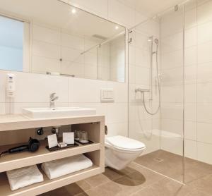 圣加仑Hotel Eastside (free parking garage)的浴室配有卫生间、盥洗盆和淋浴。