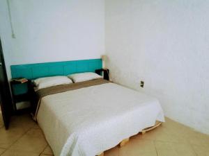 帕尔克德尔普拉塔El Bosque +598 94625953的一间卧室配有一张蓝色床头板的床