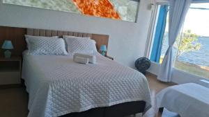 圣佩德罗-达阿尔德亚Pousada belo sol的一间卧室设有一张大床和大窗户