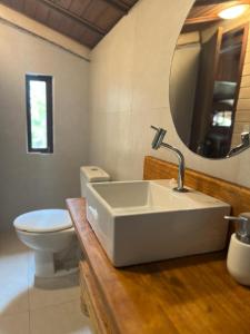 伊尔哈德博伊巴Casa do João的一间带水槽、卫生间和镜子的浴室
