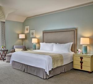 圣地亚哥洛伊斯科罗纳多湾度假酒店的一间卧室配有一张大床和一把椅子