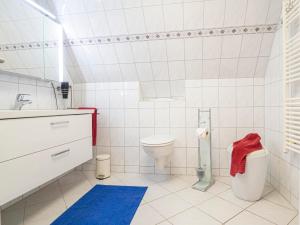 布雷格Ferienwohnung Meeresrauschen的白色的浴室设有卫生间和水槽。