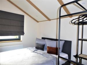 温特贝格Chalet Diamond Winterberg 6 Person near by Bikepark Wifi的一间卧室配有双层床和窗户。