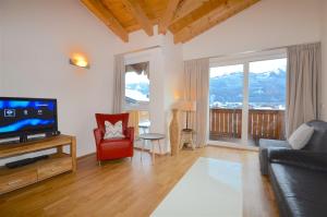 滨湖采尔APT Mountain View by - Alpen Apartments的带沙发和电视的客厅