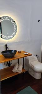 托塔GLAMPING Aldea Muisca的一间带水槽、卫生间和镜子的浴室