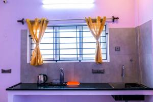Kottakupam1BHK villa with swimming pool @ Dreamland的厨房设有水槽和窗户。