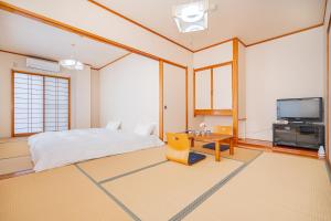 御殿场市富士見の宿的一间卧室配有一张床和电视