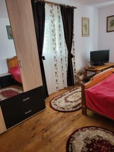 沃伊内亚萨Casa Nadia的一间卧室配有一张床和一个带镜子的门