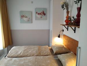韦斯特卡佩勒SCHELP Bed by the Sea的一间卧室配有一张床和两个枕头