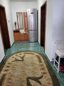 沃伊内亚萨Casa Nadia的厨房配有冰箱和地毯。