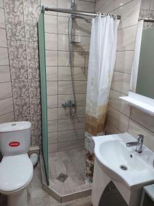 艾斯普罗瓦塔DiVa apartment的带淋浴、卫生间和盥洗盆的浴室