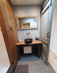 卑尔根Holiday home De Waterput in Bergen NH的一间带水槽和镜子的浴室