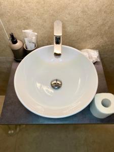 塔兰托Bien-être Exclusive Apartment的浴室里设有白色水槽和一卷卫生纸
