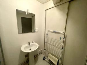 杜埃Studio confortable dans le centre de Douai的白色的浴室设有水槽和镜子