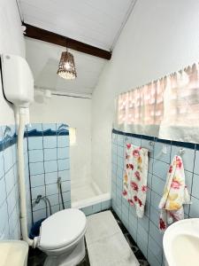 塞古罗港Chales do Oliveira的浴室配有卫生间、盥洗盆和浴缸。