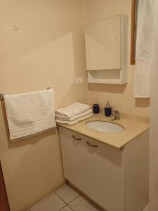 科金博Hostal Al Yaras的一间带水槽和白色橱柜的浴室
