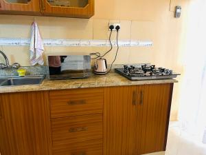 坎帕拉Casa Mia BnB的厨房柜台配有炉灶和水槽