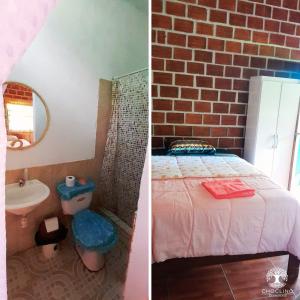 塔拉波托CHOCLINO ECOLODGE -Bungalows的卧室两张照片,配有一张床和一个水槽
