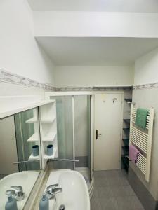 罗马La stanza di Giusy的一间带水槽、淋浴和镜子的浴室