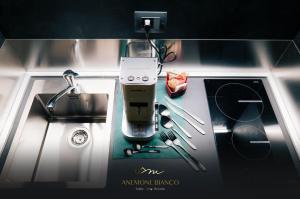 帕苏德尔托纳莱Anemone Bianco Suite Rooms的厨房柜台配有搅拌机和水槽