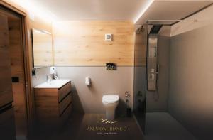 帕苏德尔托纳莱Anemone Bianco Suite Rooms的浴室配有卫生间、盥洗盆和淋浴。