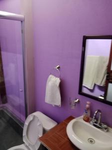 Pueblo NuevoLas escondidas的紫色浴室设有卫生间和水槽