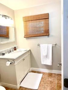 萨尼亚Bluewater Delight的浴室配有盥洗盆、镜子和毛巾