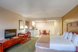 鸽子谷Park Tower Inn的配有一张床和一台平面电视的酒店客房