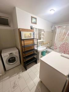 日帕特尼纳Villa Angelina holidays的一间带水槽和洗衣机的小浴室