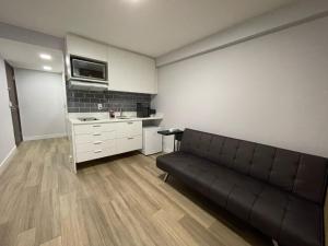 累西腓BEIRA MAR- FLAT EXECUTIVE的带沙发的客厅和厨房