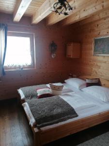 瓦格赖恩Chalet Bergheimat的小木屋内一间卧室,配有两张床