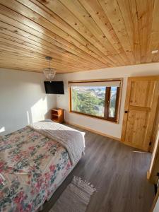 埃尔基斯科Hostal F的一间卧室设有一张床和一个大窗户