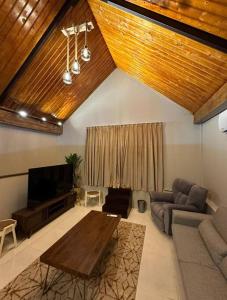 吉赞كوخ الشاطئ جمال الحاضر والطبيعة的客厅配有沙发和桌子