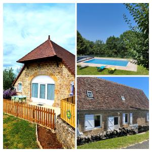 MiersAu Grand Bonheur - Gîte Padirac - Rocamadour的两幅房子和游泳池的照片